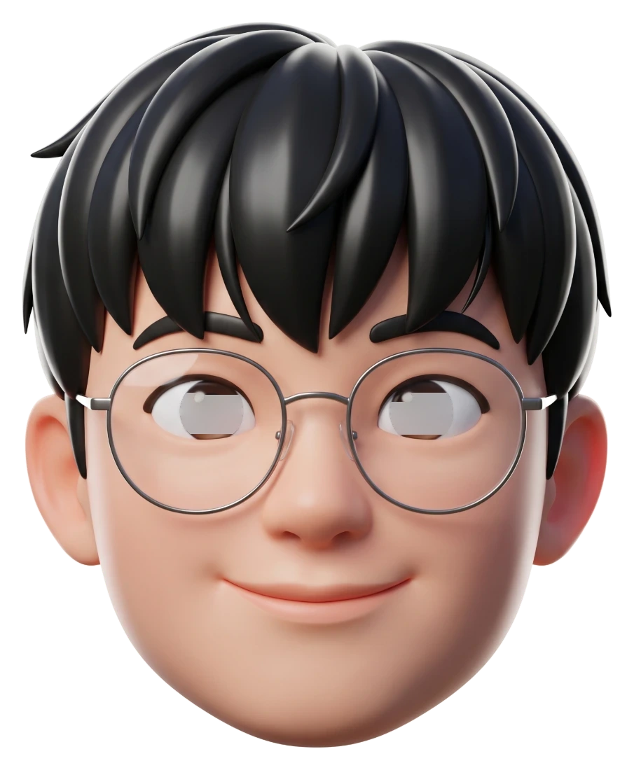 Daniel Lau Ang Thye, rendered as a 3D character portrait: round spectacles, looking slightly to one side.
